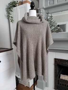 NWOT - Roots Taupe Ribbed Cowl Neck Poncho Sweater